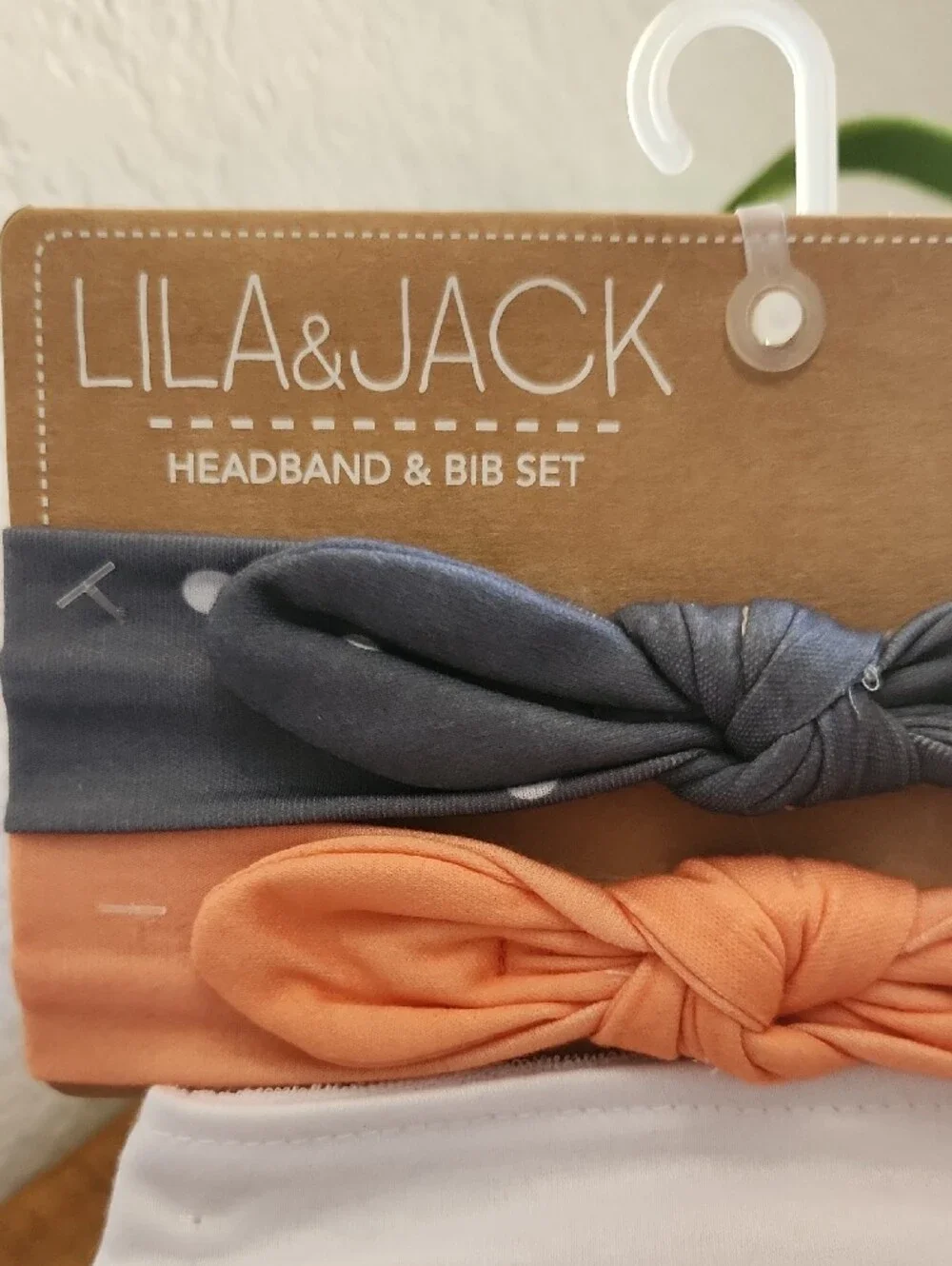 NWT Nordstrom Lila & Jack Pumpkin Patch Bib & Headband Set Peach, Gray,White 5pk